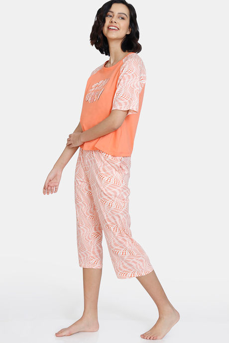 Zivame Optics Fun Knit Cotton Capri Set - Fresh Salmon — image 2